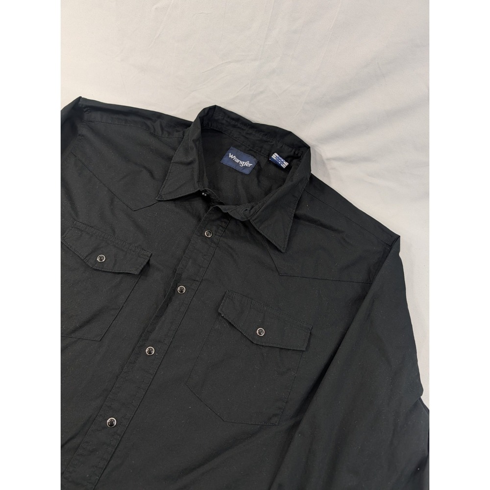 Wrangler Western Denim Pearl Snap Shirt Black Rodeo Workwear Sz 2XL Cotton LS